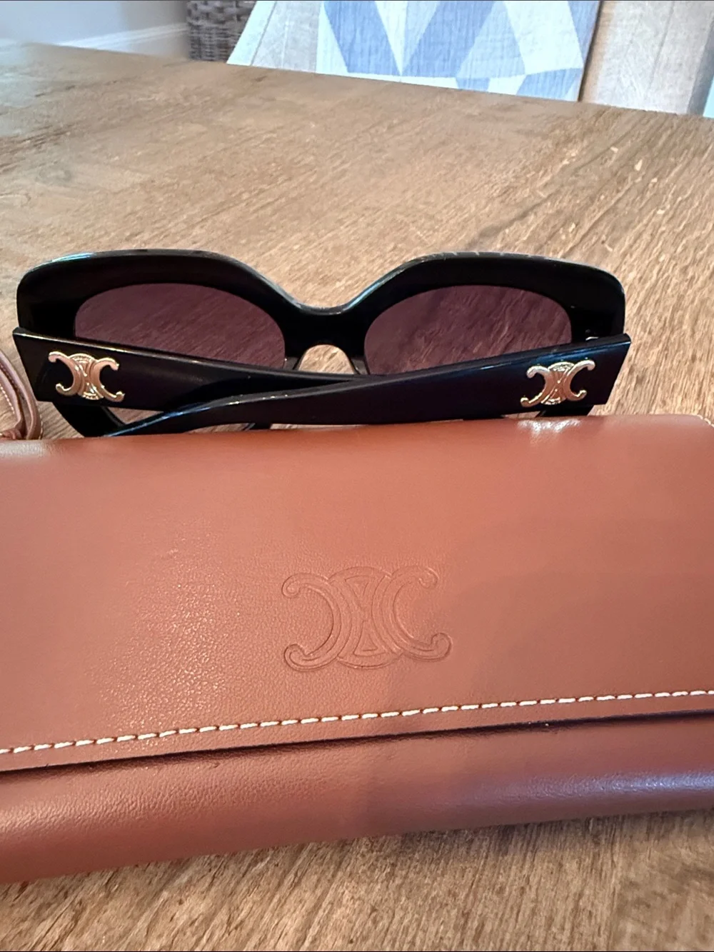 Celine Paris Black Oversized Sunglasses with Gold Logo - Picture 3 of 4